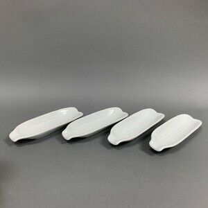 White Ceramic Corn Holders Dishes Lot of 4